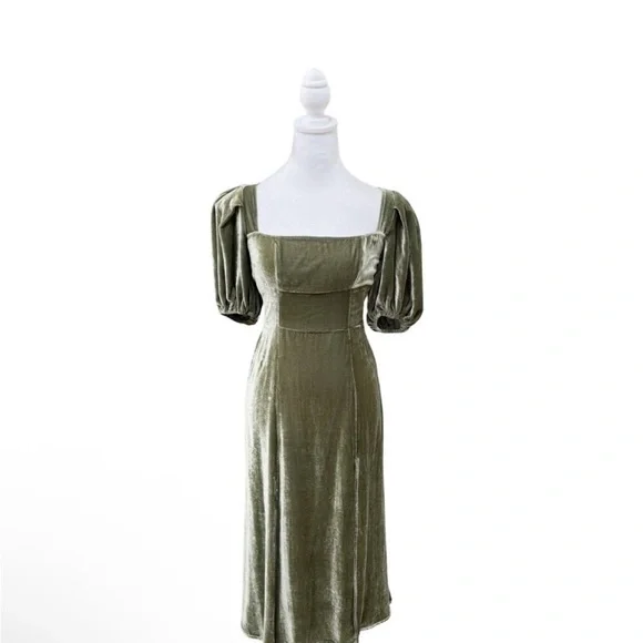 Reformation Green Velvet Dress - Picture 2 of 4